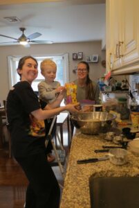 Aunt Mom and Jon bake chocolate chip